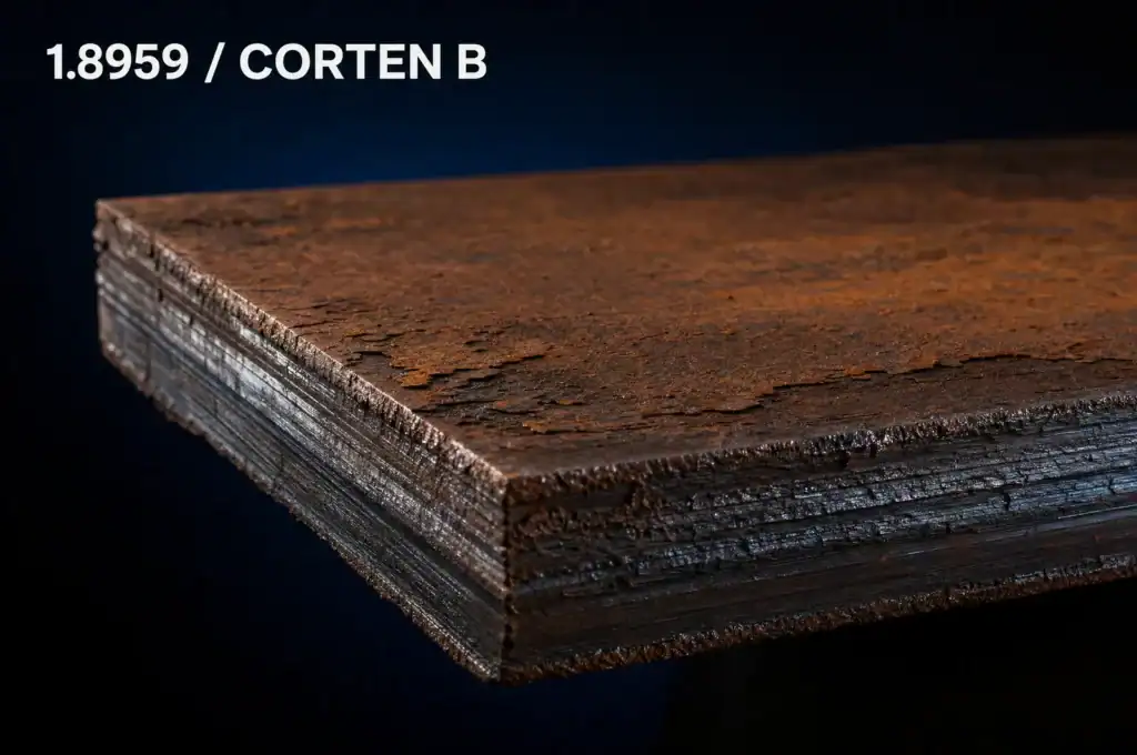 Cortenstaal plaat 1.8959 met doorgeroeste bruine patina op dikkere plaat